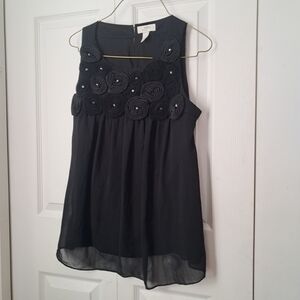 LOFT Black Sleeveless Top with Rosette Details